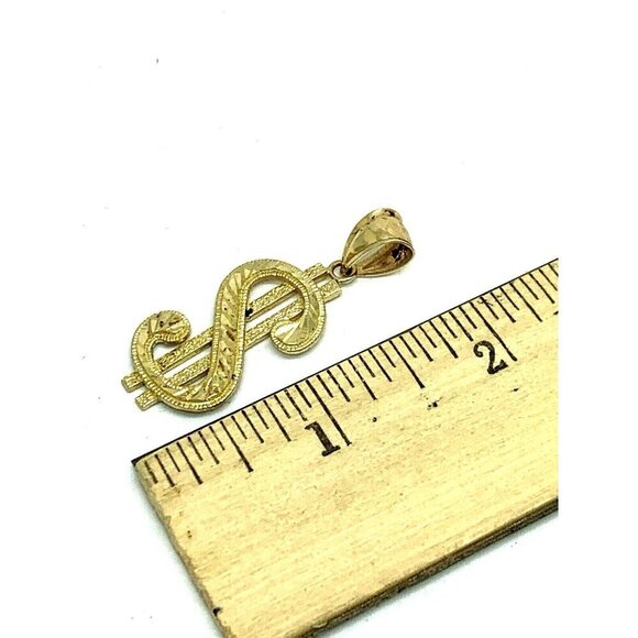 Dollar Sign Pendant $ Charm 10k Yellow Gold Unisex Jewelry NO CHAIN - Picture 8 of 9